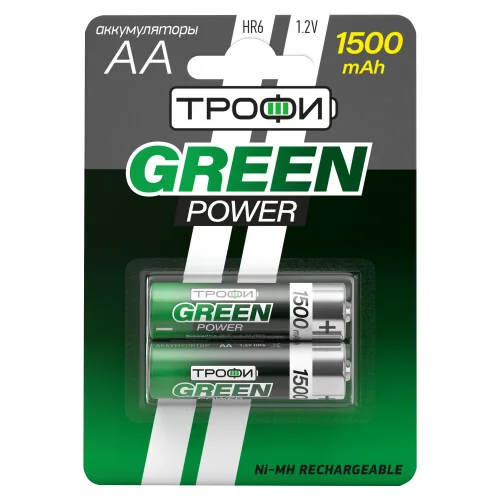 Аккумуляторы Трофи Green Power AA HR6 1500 mAh 1 шт — фотография товара