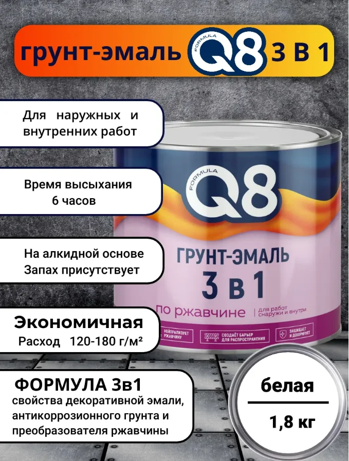 Грунт-эмаль по ржавчине Formula Q8 3в1 Белая 1,8 кг — фотография товара
