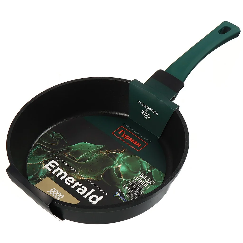 Сковорода алюминий, 28 см, антипригарное покрытие, Гурман, Emerald, черная, ГМ2801 EM, индукция — фотография товара