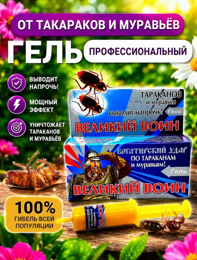 Шприц-гель Великий воин от тараканов и муравьев 45 г — фотография товара