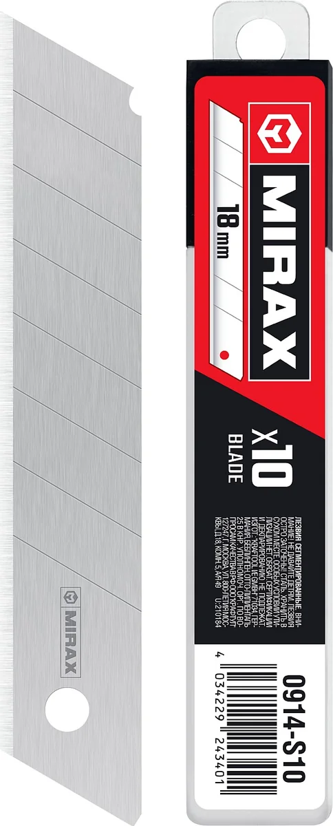 Лезвия сегмент.Mirax MX-18 18 мм 10 шт 0914-S10 — фотография товара