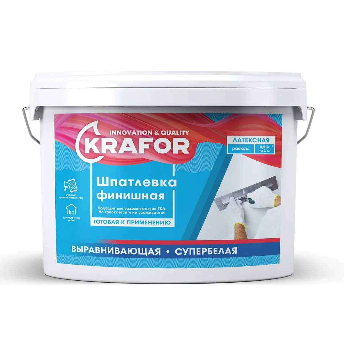 Шпатлевка готовая Krafor Финишная Латексная 5 кг — фотография товара