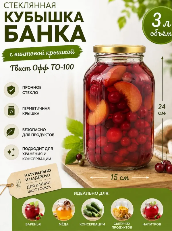 Банка стеклянная Винтовая ТО-100 3 л — фотография товара