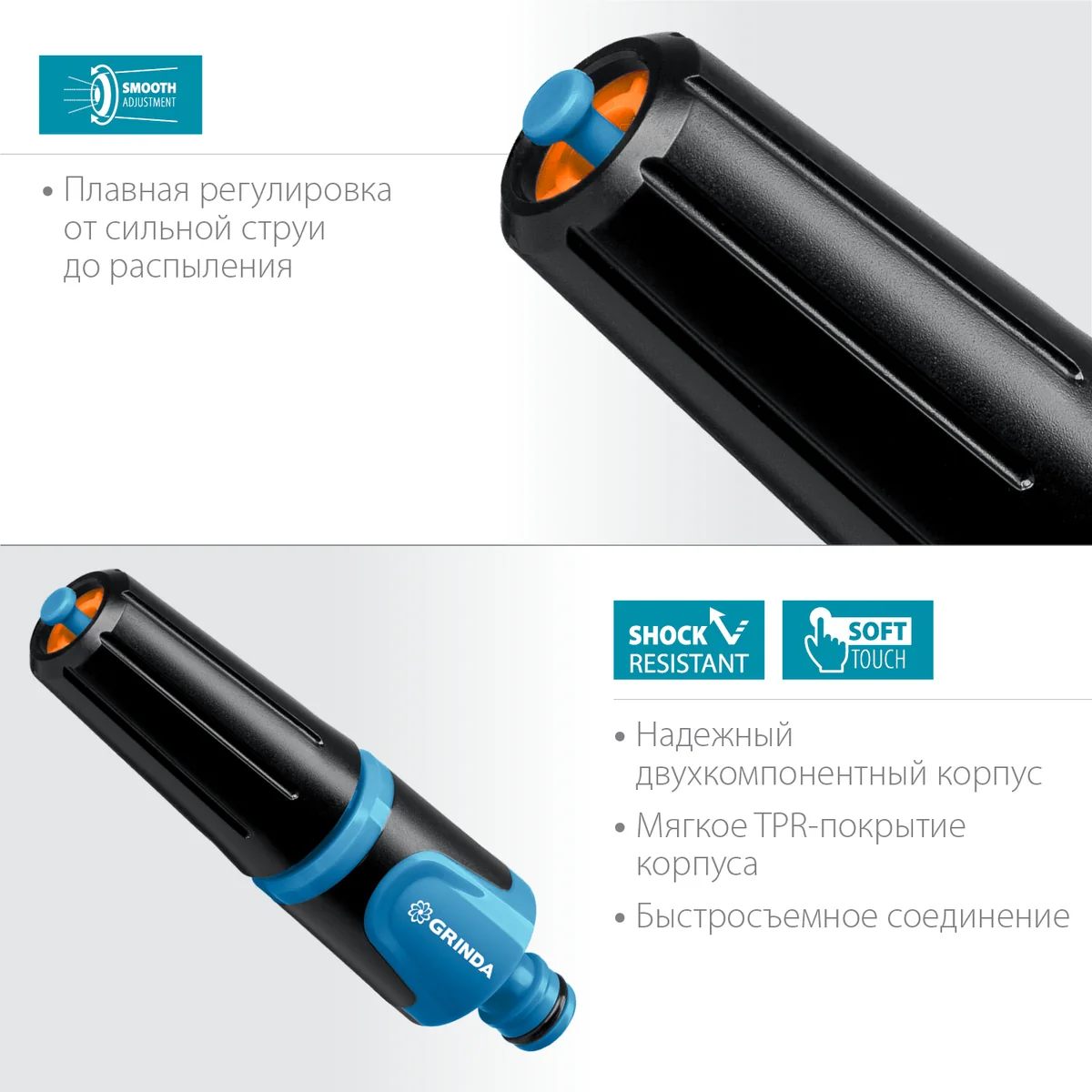 GRINDA PROLine Z-R, плавная регулировка, наконечник поливочный двухкомпонентный — фотография товара