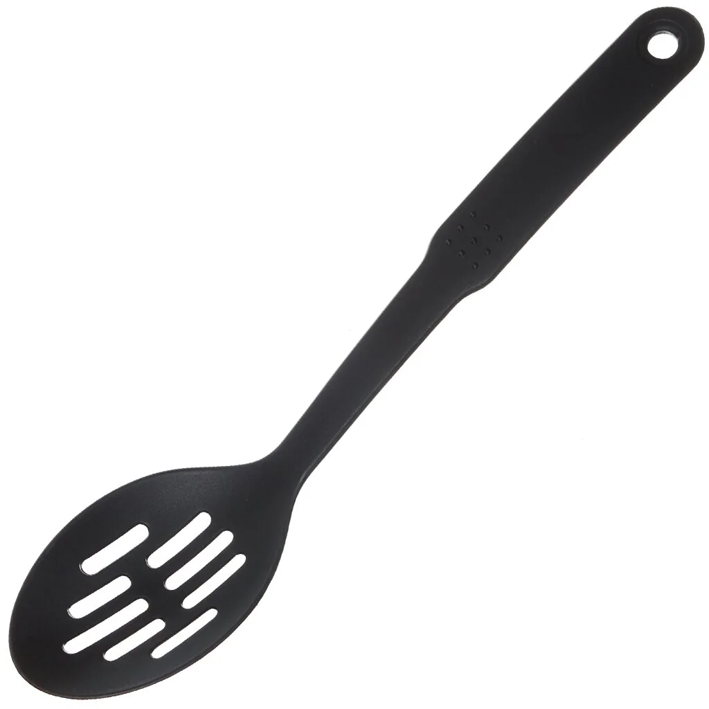 Ложка поварская нейлон, с прорезями, навеска, черная, Daniks, Эконом, YW-KT017-10/H1010-02 — фотография товара