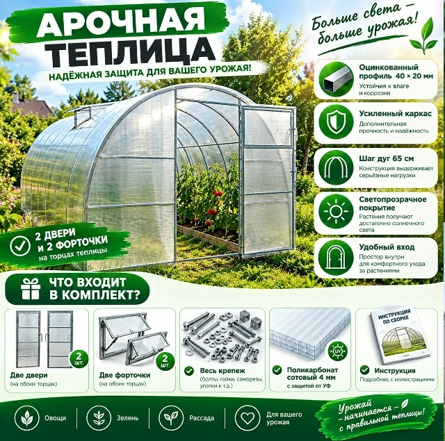 Каркас теплицы RUS арочная оцинк., проф.40х20 мм, шаг 0,65 м, 3х8 м — фотография товара