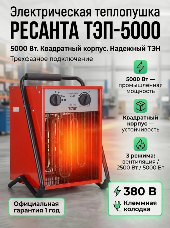 Электр.тепловая пушка Ресанта ТЭП-5000 5 кВт 380 В 67/1/3 — фотография товара