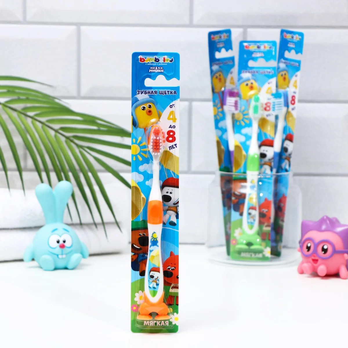 Зубная щётка детская мягкая щетина 4-8 лет с подушечкой для чистки языка МиМиМишки Bambolina — фотография товара
