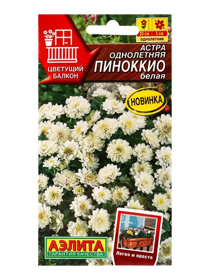 Семена цветов Астра Пиноккио белая Аэлита — фотография товара