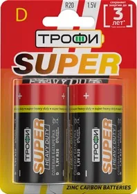 Батарейки Трофи Super Heavy Duty Zinc R20 2 шт — фотография товара