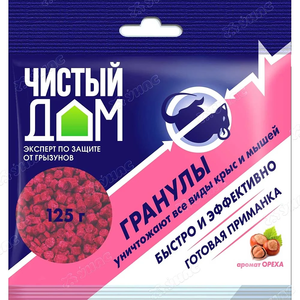 Гранулы от крыс и мышей с запахом ореха 125 г Чистый дом — фотография товара