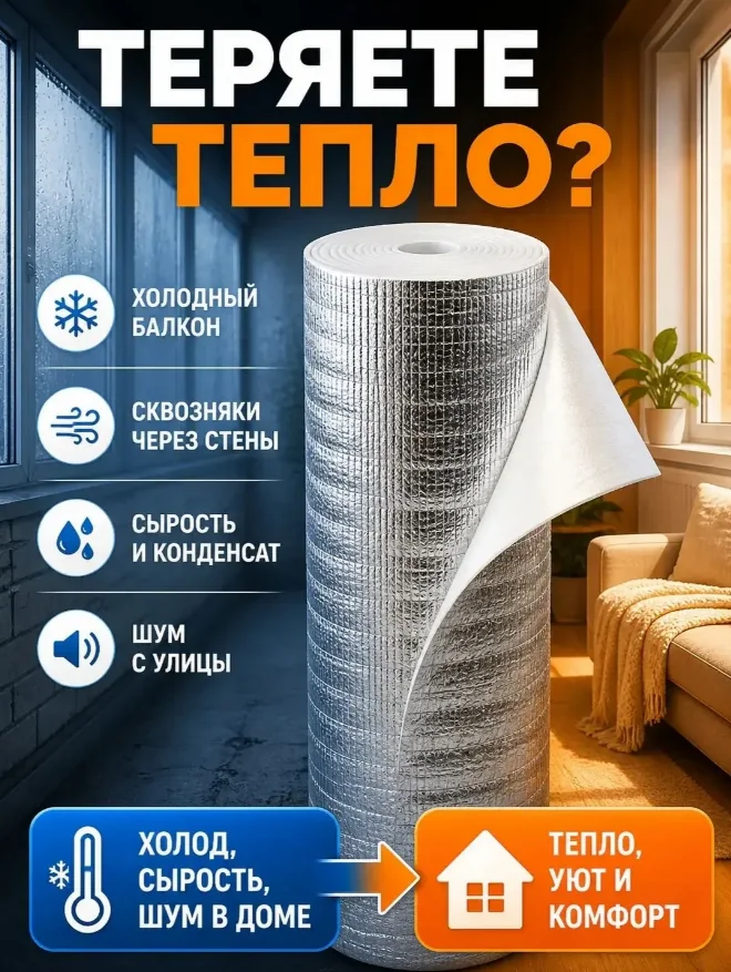 Подложка фольгированная 2 мм 1,2х25 м 30 м2 — фотография товара