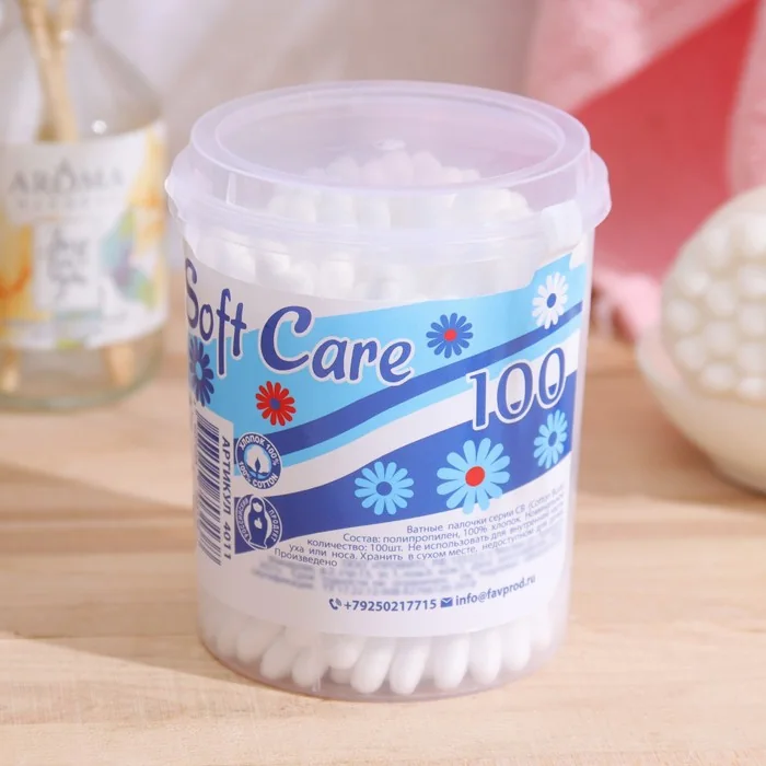 Ватные палочки 100 шт в стакане Soft Care — фотография товара
