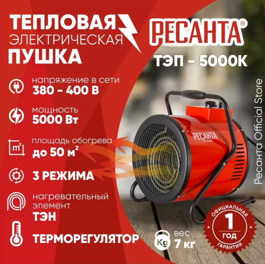 Электр.тепловая пушка Ресанта ТЭП-5000К 5 кВт 380 В 67/1/5 — фотография товара