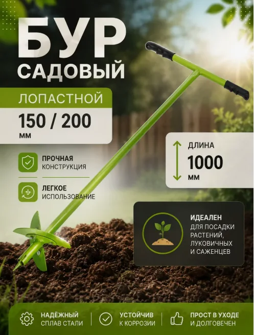 Бур садовый РемоКолор 150/200 мм 1 м 69-9-200 — фотография товара