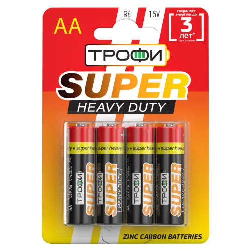 Батарейки Трофи Super Heavy Duty Zinc AA R6 4 шт — фотография товара