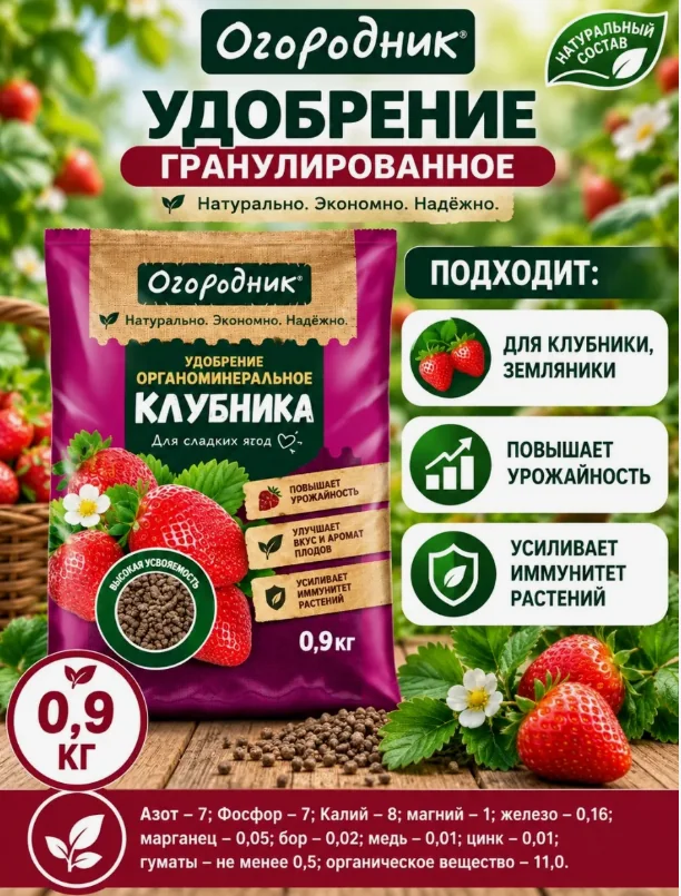 ОМУ Огородник для клубники 0,9 кг — фотография товара