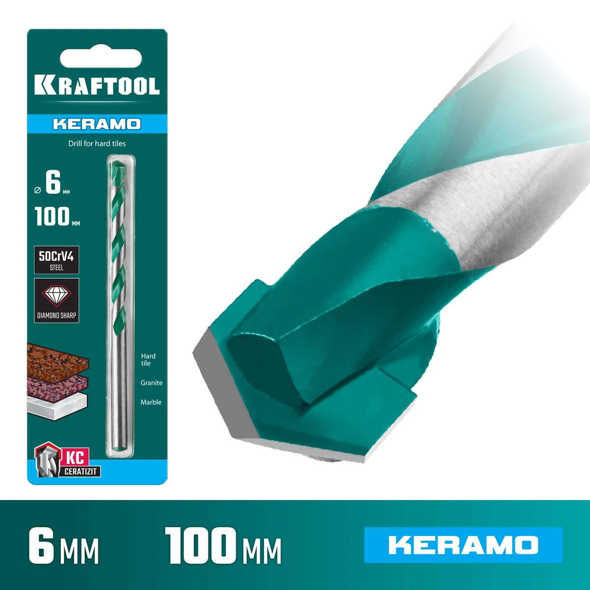 Сверло по керамограниту Kraftool Keramo 6х100 мм 29175-100-6 — фотография товара