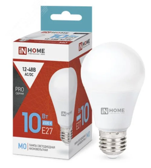 Лампа светодиодная Низковольтная InHome 12-48 В Груша Е27 10 Вт 6500К — фотография товара
