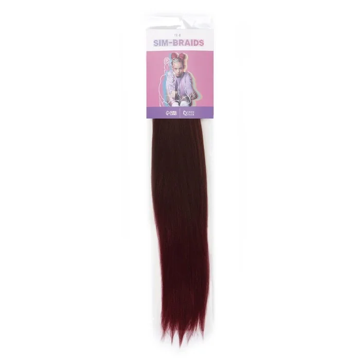 Канекалон двухцветный 65 см 90 г гофрированный Русый/Вишнёвый SIM-BRAIDS — фотография товара