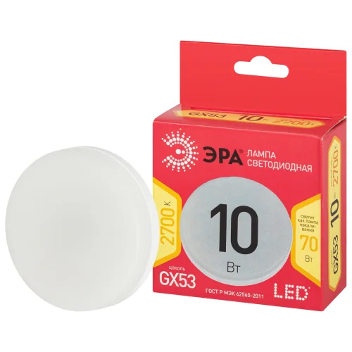 Лампа с/д Эра Red Line Таблетка GX53 10 Вт 2700К — фотография товара
