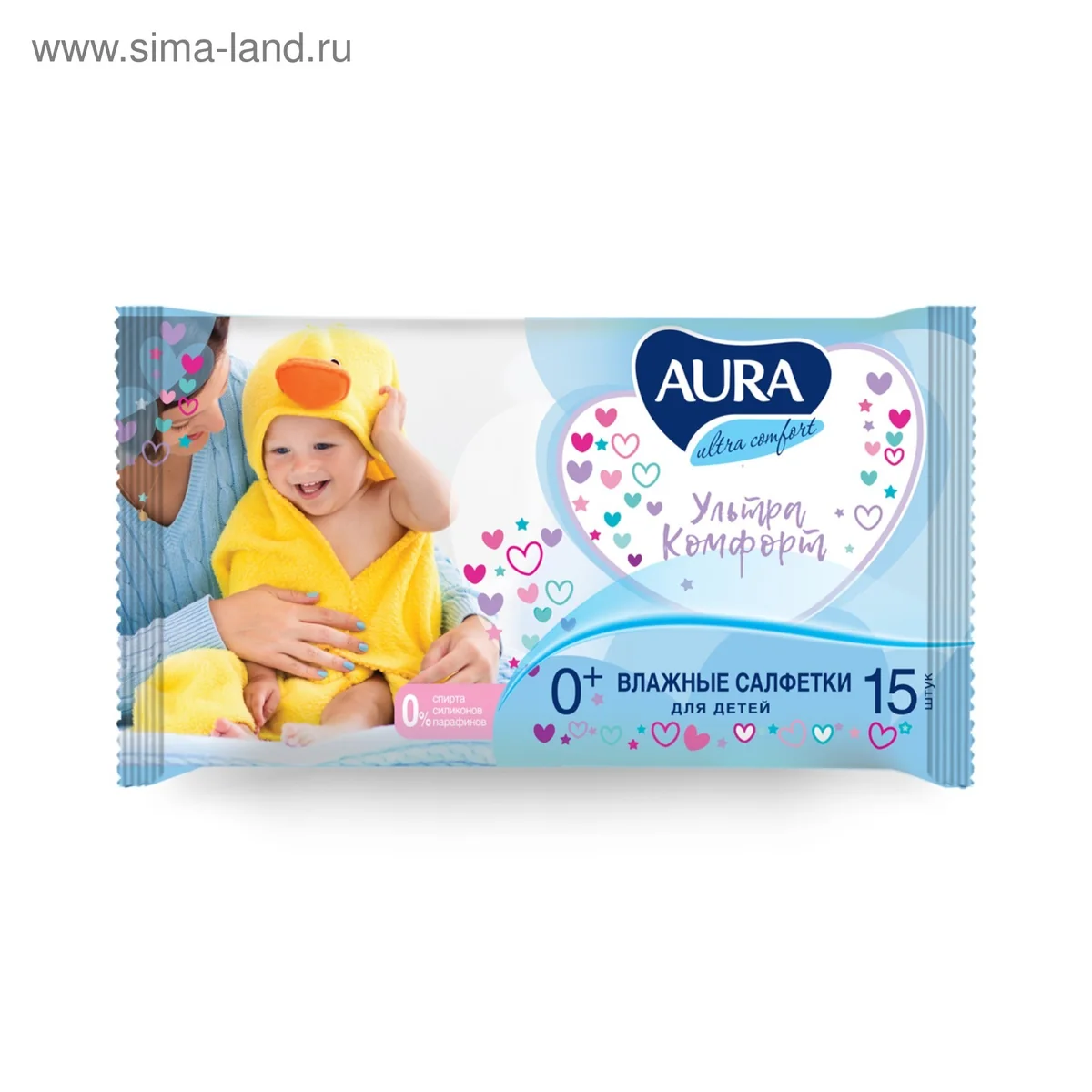 Салфетки влажные 15 шт детские Aura Ultra Comfort — фотография товара
