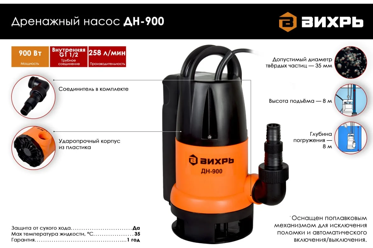 Насос дренажный Вихрь ДН-900 — фотография товара